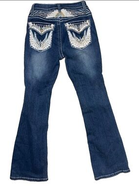 WESTFIELD EAGLE RHINESTONE DISTRESSED LIGHT WASH BOOTCUT WOMEN JEANS WF-322